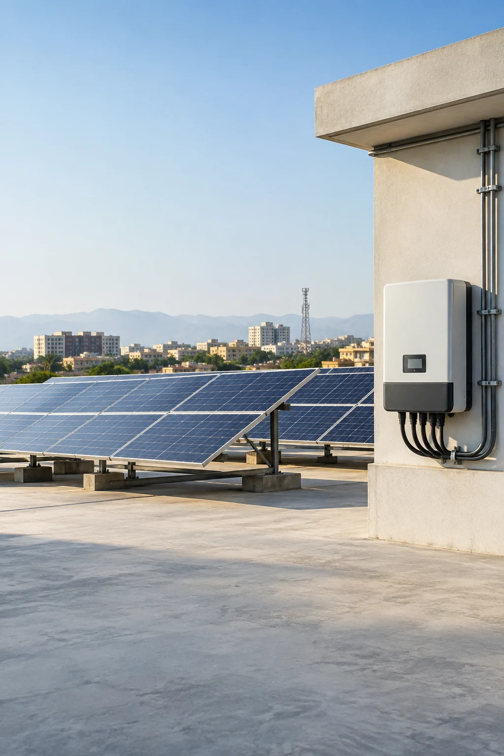 Representative rooftop solar installation and inverter